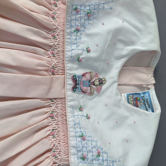 Vintage Daisy Kingdom Baby Girl Romper Bunny Embroidery Smocked Pink White 12M - Picture 3 of 11